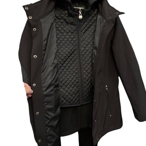 Liz Claiborne Black Quilted Hood Jacket Coat Removable Liner Women’s Small - Picture 3 of 8